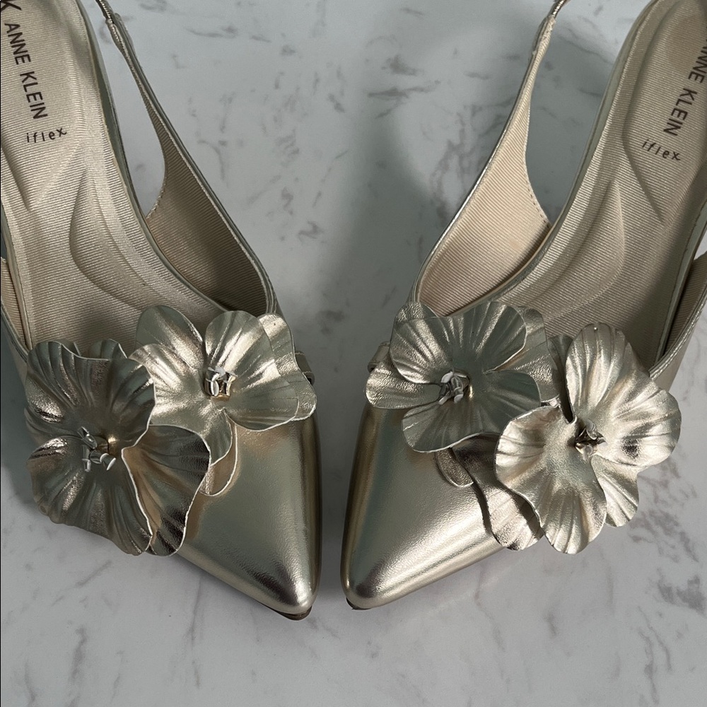 Anne Klein Metallic Floral Slingback Heels - Picture 3 of 8
